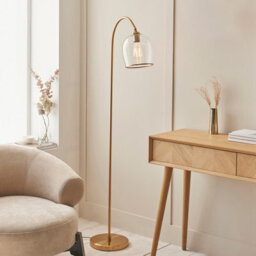 Luminosa Lighting Luminosa Ashcroft Glass Floor Lamp Brushed Aged Brass Plate & Clear Glass E27 - thumbnail 2