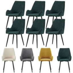 Mof Modern Upholstered Dining Chairs With Armrests  Set Of 6 Fabric Accent Chairs With Black Metal Legs Green X6 - thumbnail 1