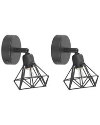 Wyld And Coco Set Of 2 Diamond-Shaped Cage Wall Lamps Matt Black Adjustable Lighting, Led Compatible - thumbnail 1