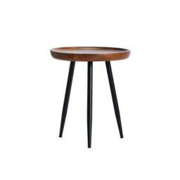 MH London Chervey Walnut Solid Wood Side Table Living Room Bedside Small Side Table Round Side Table With Black Metal Legs - thumbnail 5