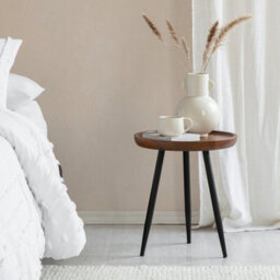 Mh London Chervey Walnut Round Side Table Solid Mango Wood End Table With Metal Tri-Pin Legs Small