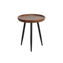 MH London Chervey Walnut Solid Wood Side Table Living Room Bedside Small Side Table Round Side Table With Black Metal Legs - thumbnail 4