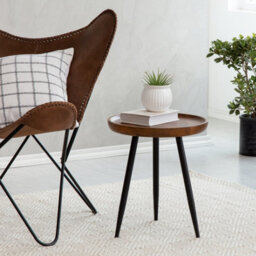 MH London Chervey Walnut Solid Wood Side Table Living Room Bedside Small Side Table Round Side Table With Black Metal Legs - thumbnail 2