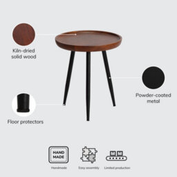 MH London Chervey Walnut Solid Wood Side Table Living Room Bedside Small Side Table Round Side Table With Black Metal Legs - thumbnail 9