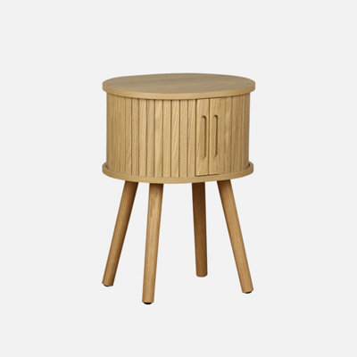 Sweeek - Scandinavian Bedside Table Wood Decor 2 Sliding Doors Legacy Natural 40X34X54.8 Cm - image 1