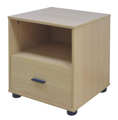 Urbn-Living Urbnliving Height 43Cm 1 Drawer Wooden Bedside Cabinet Beech Bedroom Furniture Storage Nightstand - image 1