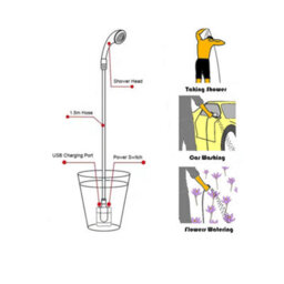 Portable Usb Rechargeable Camping Shower Pump For Outdoor Garden Travel - thumbnail 3