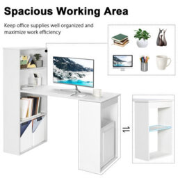 Gainoom Office White Computer Desk Wooden Pc Laptop Table Writing Workstation 6-Tier Storage Shelves - thumbnail 6