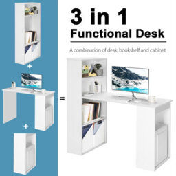 Gainoom Office White Computer Desk Wooden Pc Laptop Table Writing Workstation 6-Tier Storage Shelves - thumbnail 7
