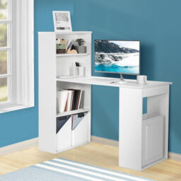 Gainoom Office White Computer Desk Wooden Pc Laptop Table Writing Workstation 6-Tier Storage Shelves - thumbnail 3