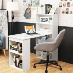 Gainoom Office White Computer Desk Wooden Pc Laptop Table Writing Workstation 6-Tier Storage Shelves