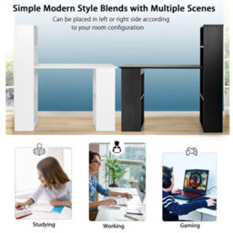 Gainoom Office White Computer Desk Wooden Pc Laptop Table Writing Workstation 6-Tier Storage Shelves - thumbnail 8