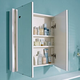 Homestylestore White Wall Mounted 2 Mirrored Door Bathroom Cabinet 617 X 650mm - thumbnail 2