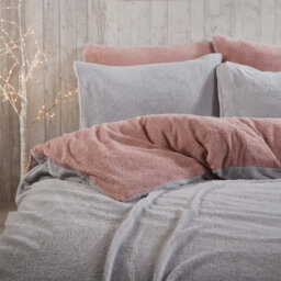 Ohs Reversible Teddy Duvet Cover With Pillowcase, Blush Grey - Superking - thumbnail 4