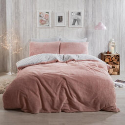 Ohs Reversible Teddy Duvet Cover With Pillowcase, Blush Grey - Superking