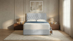 Adore Designs Diamond Cut Bumper Plush Velvet Divan Bed, Headboard & Mattress - 3Ft Single - Silver - 2 Drawers Same Side - thumbnail 2