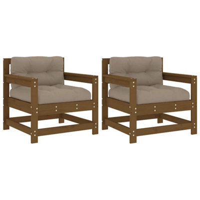 Berkfield Rustic Garden Chairs With Cushions 2 Pcs Honey Brown Solid Wood Pine
