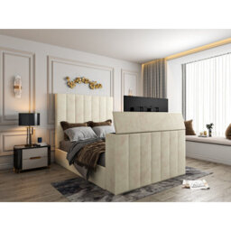 Vogue Upholstered Soft Velvet Line  Cream Tv Bespoke Bed Frame - thumbnail 1