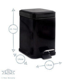Harbour Housewares 3L Bathroom Bin & Brush Set - Black - Square Stainless Steel Slim Trashcan Pedal Bin & Toilet Brush Set - thumbnail 4