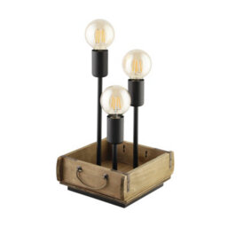 Eglo Wooton Table Lamp - Wooden Base 3-Light Exposed Bulb Lamp - thumbnail 2