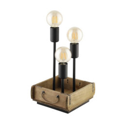 Eglo Wooton Table Lamp - Wooden Base 3-Light Exposed Bulb Lamp - thumbnail 1