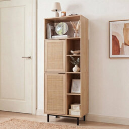 Rattan Freestanding Bookcase With 5 Storage Cubes Metal Legs For Living Room - thumbnail 3