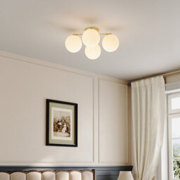 Komore 4-Heads Gold Plated Ceiling Light White Round Glass Shades E27 - thumbnail 5