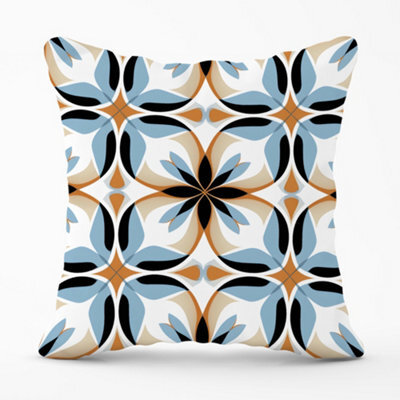 Warren Reed Designer White Brown And Blue Geometric Pattern Cushions 60Cm X 60Cm - image 1