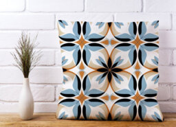 Warren Reed Designer White Brown And Blue Geometric Pattern Cushions 60Cm X 60Cm - thumbnail 2