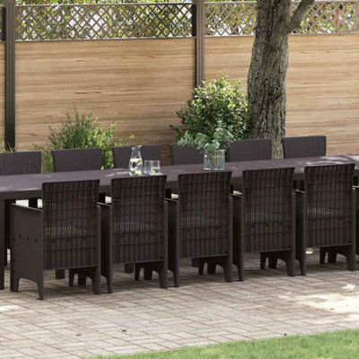Berkfield Garden Dining Set 17 Pcs Brown Polt Rattan - image 1