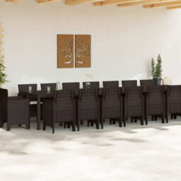 Berkfield Garden Dining Set 17 Pcs Brown Polt Rattan - thumbnail 3
