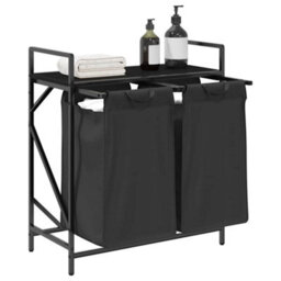 Walplus Laundry Basket 2 Compartments With Shelf Black Oak - thumbnail 4