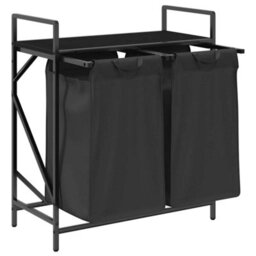 Walplus Laundry Basket 2 Compartments With Shelf Black Oak - thumbnail 5