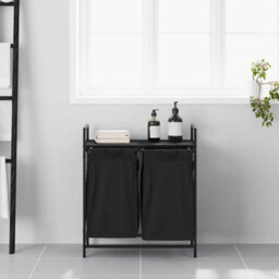 Walplus Laundry Basket 2 Compartments With Shelf Black Oak - thumbnail 3