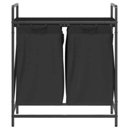 Walplus Laundry Basket 2 Compartments With Shelf Black Oak - thumbnail 6