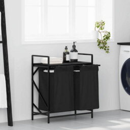 Walplus Laundry Basket 2 Compartments With Shelf Black Oak - thumbnail 1