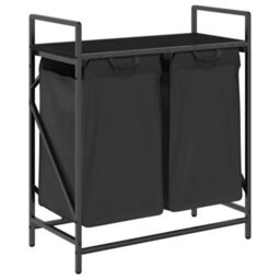 Walplus Laundry Basket 2 Compartments With Shelf Black Oak - thumbnail 2