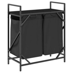 Walplus Laundry Basket 2 Compartments With Shelf Black Oak - thumbnail 8
