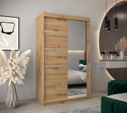 Arte Verona 02 Contemporary 2 Mirrored Sliding Door Wardrobe 5 Shelves 2 Rails Oak Artisan Effect (H)2000mm (W)1200mm (D)620mm - thumbnail 2