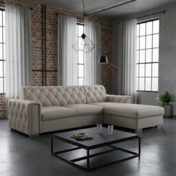 Roma Corner Sofa Bed With Storage Polyurethane Foam Wave Springs Metal Legs Wooden Frame 267X85X185Cm Beige Right - thumbnail 1