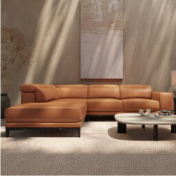 Valencia Valletta Top Grain Leather L Shape With Left Chaise Sofa Cognac Kiln-Dried Wood Adjustable Headrest - thumbnail 4