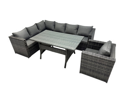 Fimous Outdoor Pe Rattan Sofa Set With Dining Table Patio Garden Furniture Sets With Chair Dark Grey Mixed - image 1
