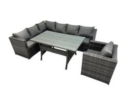 Fimous Outdoor Pe Rattan Sofa Set With Dining Table Patio Garden Furniture Sets With Chair Dark Grey Mixed - thumbnail 1