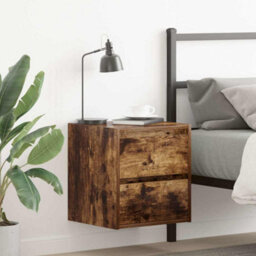 Berkfield Wall-Mounted Bedside Cabinet Smoked Oak 38X34X40 Cm - thumbnail 1