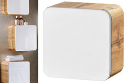 Impact Furniture Small Bathroom Cabinet Wall Mounted Storage Cube Unit Cupboard Floating Square Cubby White Gloss Oak Modern Arub - thumbnail 2
