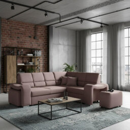 Wakiki Corner Sofa Bed With Two Ottomans Foam Wave Springs Wooden Frame Storage 260X96X190Cm Pink Right - thumbnail 2