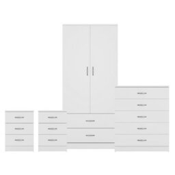 Lassic Vida Designs Riano 4 Piece Bedroom Set (3 Drawer Bedside Chest, 5 Drawer Chest, 2 Door 2 Drawer Wardrobe), White - thumbnail 8