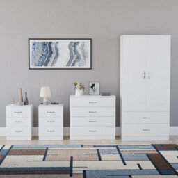 Lassic Vida Designs Riano 4 Piece Bedroom Set (3 Drawer Bedside Chest, 5 Drawer Chest, 2 Door 2 Drawer Wardrobe), White - thumbnail 7