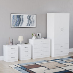Lassic Vida Designs Riano 4 Piece Bedroom Set (3 Drawer Bedside Chest, 5 Drawer Chest, 2 Door 2 Drawer Wardrobe), White - thumbnail 6