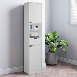 Urbn-Living Urbnliving 170 Cm Height White Wooden Tall 2 Door 1 Drawer Shelves Bathroom Cabinet Storage Unit Modern - thumbnail 2